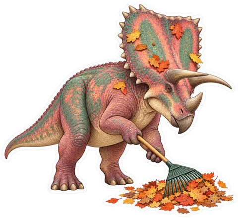 Chasmosaurus — Raking a small pile of autumn leaves with a plain garden dinosaur sticker