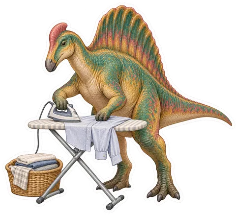 Ouranosaurus — Ironing one ordinary shirt on a small ironing board dinosaur sticker