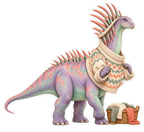 Amargasaurus — Trying to pull a knitted sweater over its long spiny neck dinosaur sticker