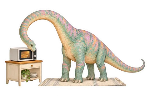 Mamenchisaurus — Waiting in front of a small microwave for leftovers to heat dinosaur sticker