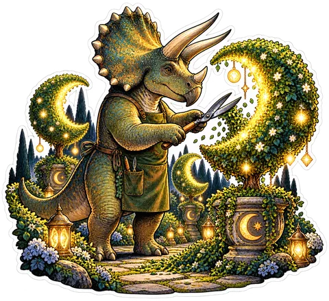 Crescent topiary — Triceratops dinosaur sticker