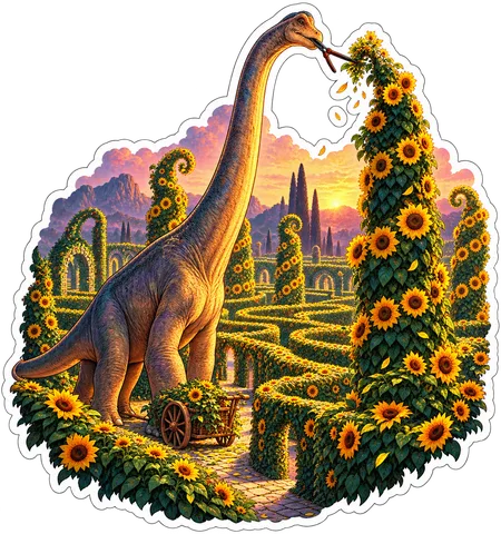 Sunflower labyrinth — Brachiosaurus dinosaur sticker