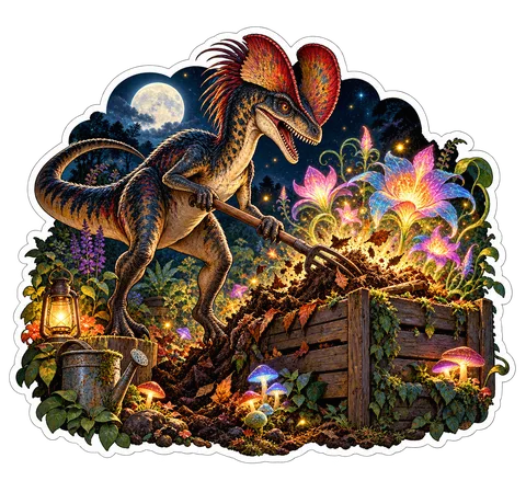 Midnight compost — Dilophosaurus dinosaur sticker