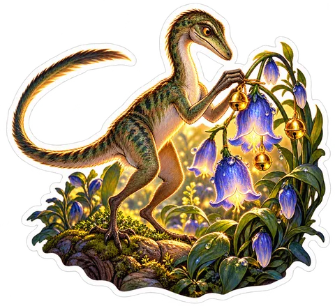 Bellflower bells — Compsognathus dinosaur sticker