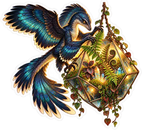 Fern terrarium — Microraptor dinosaur sticker