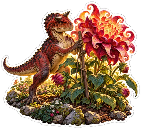 Giant dahlia — Carnotaurus dinosaur sticker