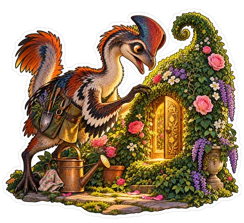 Secret door topiary — Oviraptor dinosaur sticker