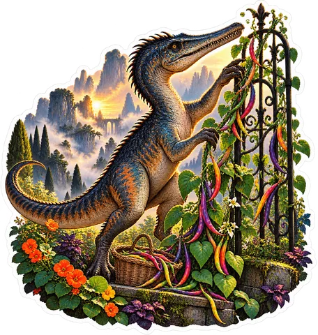 Rainbow bean trellis — Baryonyx dinosaur sticker
