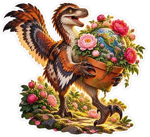 Peony planet — Utahraptor dinosaur sticker
