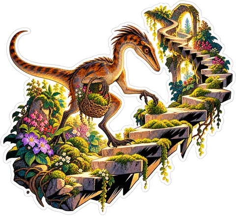 Moss staircase — Coelophysis dinosaur sticker