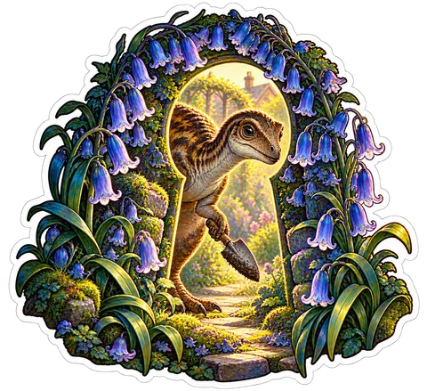 Bluebell keyhole — Garden dinosaur sticker