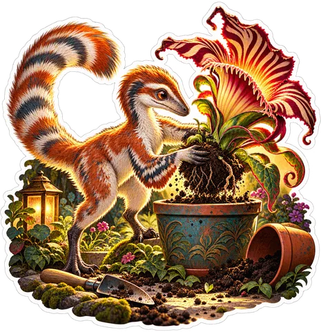 Carnivorous flower — Sinosauropteryx dinosaur sticker