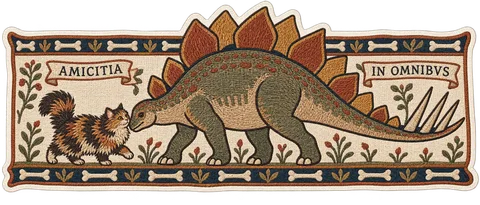 Stegosaurus & Cat — Bayeux Tapestry dinosaur sticker