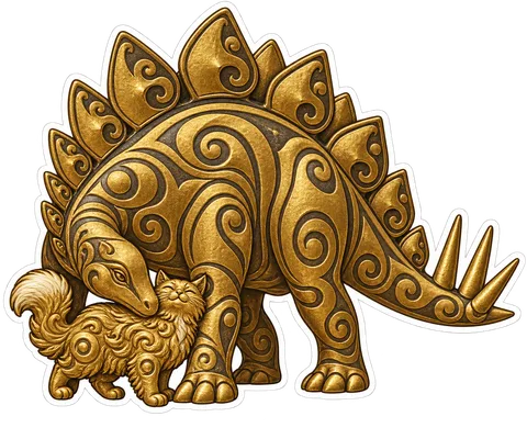 Stegosaurus & Cat — Scythian & Sarmatian animal-style gold dinosaur sticker