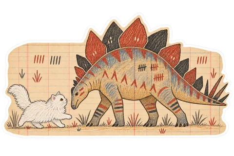 Stegosaurus & Cat — Plains ledger art dinosaur sticker