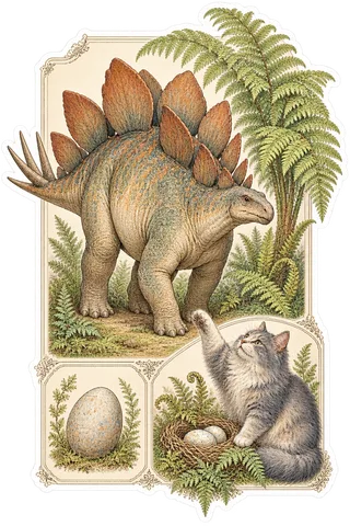 Stegosaurus & Cat — John Gould / Audubon / Edward Lear dinosaur sticker