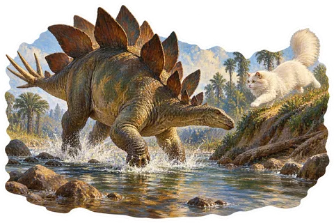 Stegosaurus & Cat — Charles R. Knight dinosaur sticker