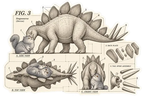 Stegosaurus & Cat — Patent illustration dinosaur sticker