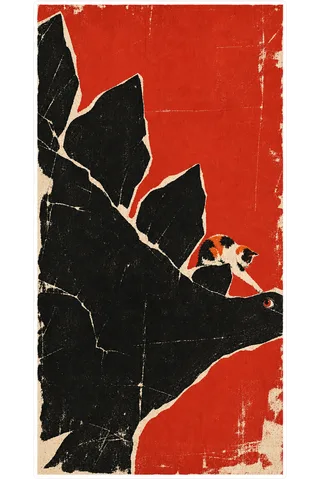 Stegosaurus & Cat — Polish Film Poster School (Jan Lenica dinosaur sticker