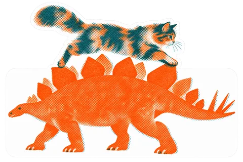Stegosaurus & Cat — Risograph dinosaur sticker