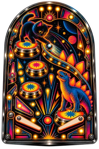 Stegosaurus & Cat — Pinball backglass art (Williams, Bally, Gottlieb) dinosaur sticker
