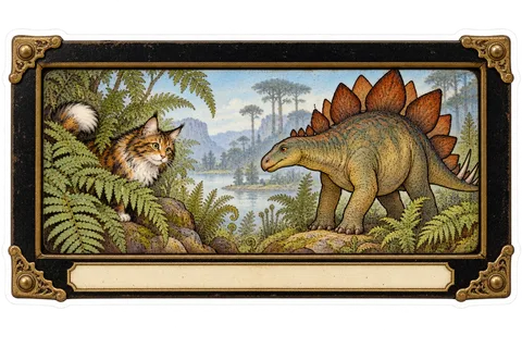 Stegosaurus & Cat — Victorian magic lantern slides & stereoview cards dinosaur sticker